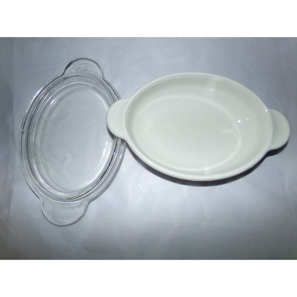 Corning Ware P-14-B White Oval Casserole Dish with Glass Lid 14 Oz Vintage